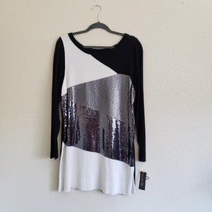 INC Black White and Sequined Top